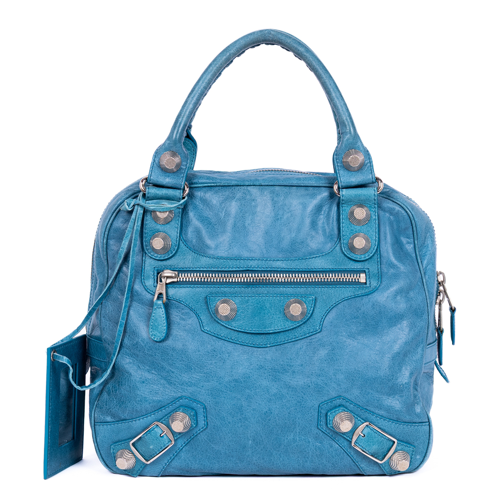 Balenciaga Turquoise Blue Leather Bowler Bag